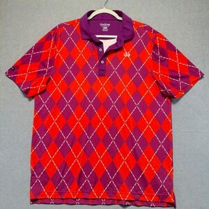 Good Good Golf Mens Argyle Polo Shirt Red Purple Tee Pattern Large Performance